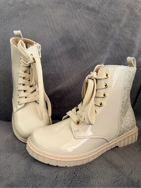 Rachel Shoes’ Zaylee Cream Lace-Up Glitter Back Ankle Boots